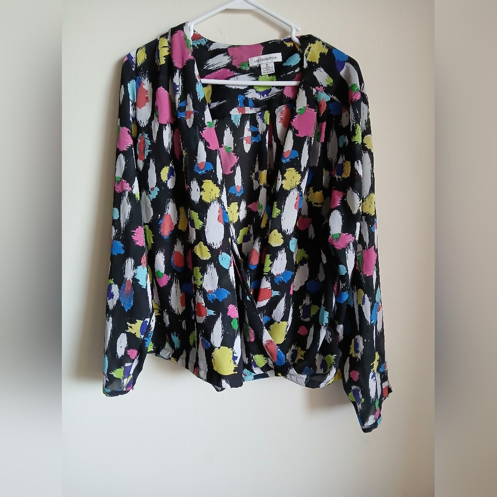 LIZ CLAIBORNE Faux Wrap Blouse Multicolor Size XL - Picture 1 of 11